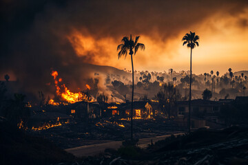 Smoke and fire in the mountains, thousands of acres burning, city on fire, burning hills, fire