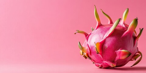 Vibrant dragon fruit positioned on the right against a soft pink background with ample copy space on the left for text and branding.