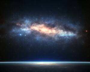 Fototapeta premium Cosmic nebula above a planet's horizon.