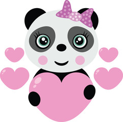 Adorable panda girl wearing a bow and holding a heart © soniagoncalves