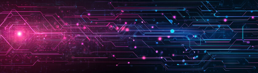 Obraz premium Neon circuit design with vibrant colors and glowing lines, creating futuristic and dynamic background. Perfect for technology and digital themes