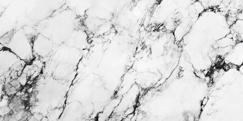 Fototapeta premium Elegant white marble texture backdrop with fine black veining, featuring a smooth surface and a subtle sheen for a modern aesthetic.
