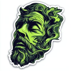 Abstract flowing green face design with artistic textures and surreal creative elements