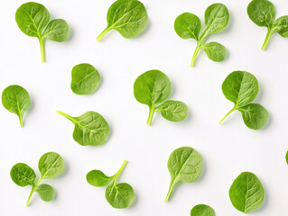 Fresh spinach leaves on white background