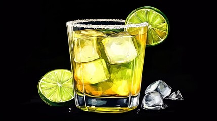 Classic Margarita Cocktail with lime, salt and ice. Beverage Concept