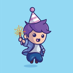 Simple children playing with fireworks cartoon vector illustration Collection of childern concept icon isolated