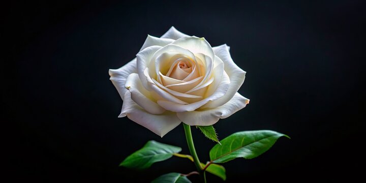 Close-up of a Single White Rose, Isolated on Black Background, Tilt-Shift Photography