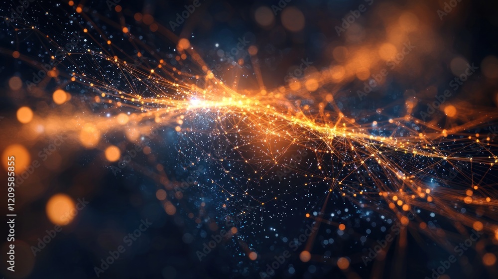Aufkleber abstract network: glowing lines and nodes in a dark space