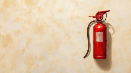 Obraz premium A fire extinguisher mounted on a wall with a clean beige background