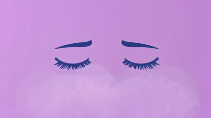 Fototapeta premium Closed eyes illustration with soft clouds on pastel purple background, Holocaust, Remembrance Day