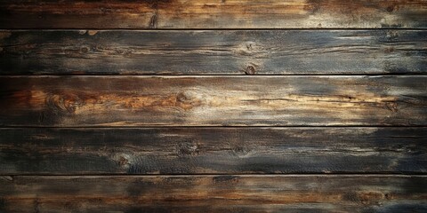 Rustic wooden panel background with varying shades of brown and black create a distressed antique texture in horizontal alignment.