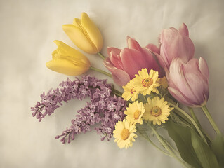 Spring Flowers on Textured Paper Background with Soft Lighting