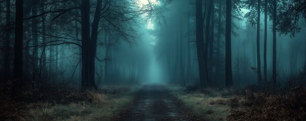 Obraz premium A mystical forest cloaked in perpetual twilight, where ancient trees whisper secrets to those who dare to listen.