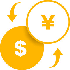 Currency Exchange Icon: Dollar to Yen in Yellow