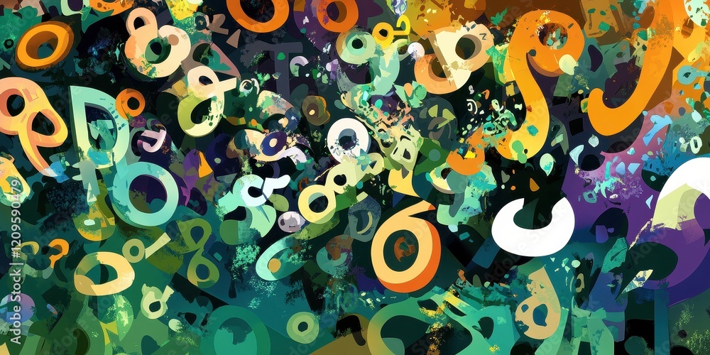 Poster abstract colorful composition of overlapping numbers