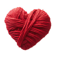 Red Knitted Heart Yarn Love on transparent background.