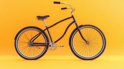 Fototapeta premium A retro cruiser bicycle leaning against a bright orange background, evoking a nostalgic feel