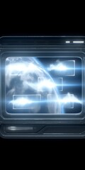 Futuristic device displaying global data streams.