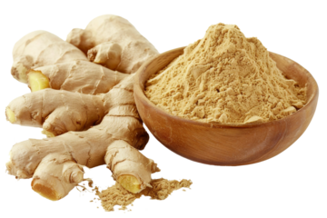 Smooth ginger powder scattered on a white surface isolated on transparent background