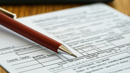 Close-up of a Pen Resting on a Detailed Form