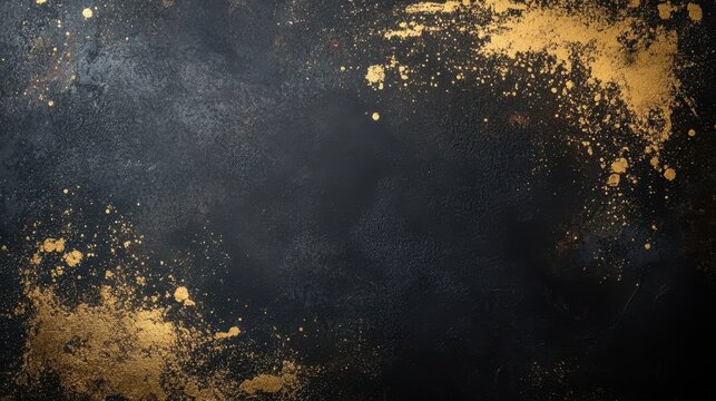 A striking black and gold backdrop features an artistic gold paint splatter, creating a bold visual contrast and elegant aesthetic appeal.