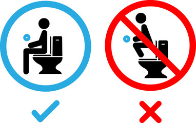 Toilet. Correct sitting position when using the toilet on a white background.