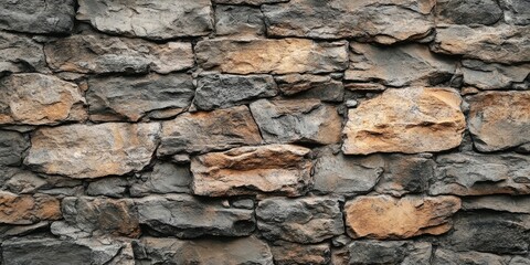 Rustic natural stone wall texture featuring gray and beige tones arranged in a random pattern ideal for wallpaper backgrounds and decor purposes
