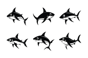 Thresher Shark (Alopias vulpinus) mammal animal, labeled silhouette vector art illustration.