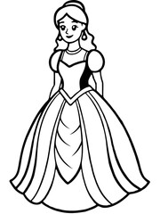 Fototapeta premium Princess coloring page illustration with beautiful dress for kids concept