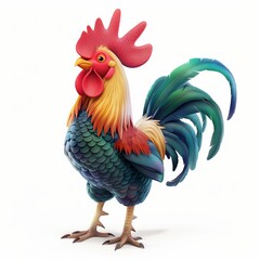 Fototapeta premium 3d Rendering of a Colorful Rooster Standing on White Background