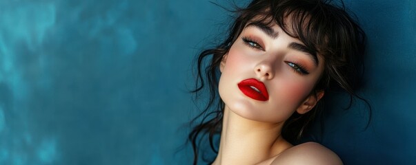 Portrait of a confident woman wearing red lipstick, bold and stylish.