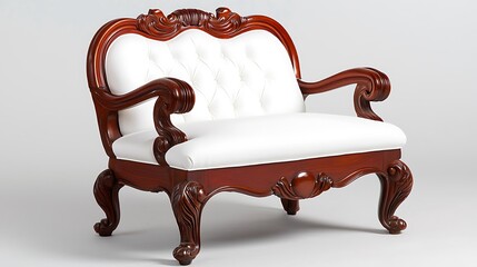 Ornate Carved Wood Chair with White Upholstery