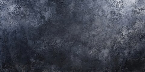 Fototapeta premium Textured dark concrete wall with cement patterns in shades of gray and blue, featuring darker edges for text or graphic placement.