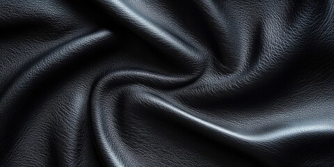 Obraz premium Elegant smooth black leather texture with subtle sheen and intricate grain patterns, creating depth and richness throughout the fabric surface.