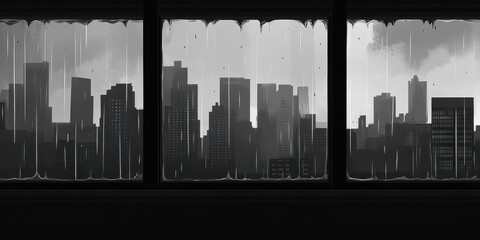 Obraz premium Rainy Cityscape Viewed Through A Window Pane