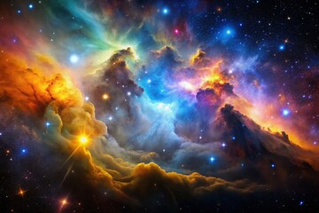 Obraz premium Cosmic Nebula: Vibrant Celestial Clouds & Glowing Stars in Deep Space