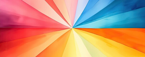 Fototapeta premium Starburst watercolor concept. Vibrant color radial burst with shades of pink, blue, yellow, and orange, creating a dynamic effect.