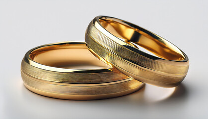 Golden wedding rings, white background
