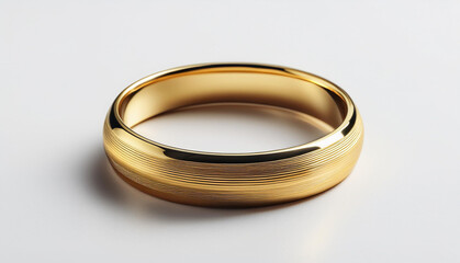 Golden wedding ring, white background