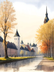Tartu Estonia Landscape Painting Illustration Art