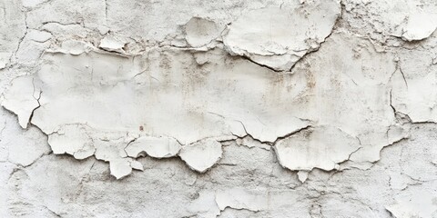 Obraz premium Weathered plaster concrete wall texture featuring cracked white surface with varying shades of gray and beige hues centered on a rough backdrop