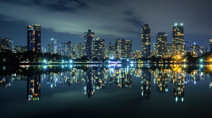 Nighttime Reflection of a City Skyline