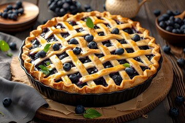 Homemade Goodness A Rustic Pie Showcasing Perfect Lattice Crust Background