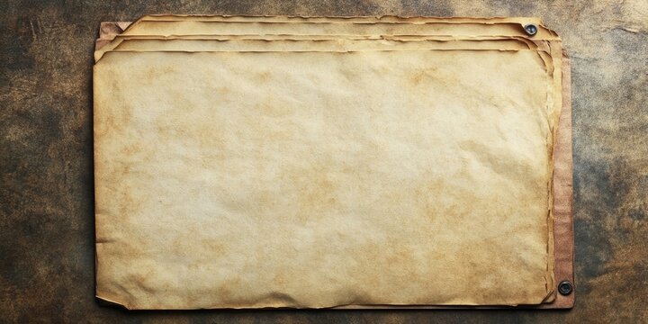 Vintage textured backdrop featuring a weathered empty folder with frayed edges positioned at the center against a dark brown surface.