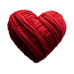Warm woolen heart, symbol of love, made of red wool yarn threads isolated from the background