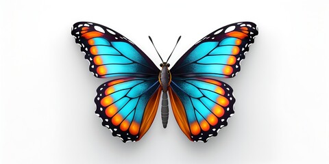 Obraz premium Beautiful butterfly isolated on a white background, with blue and orange colors.