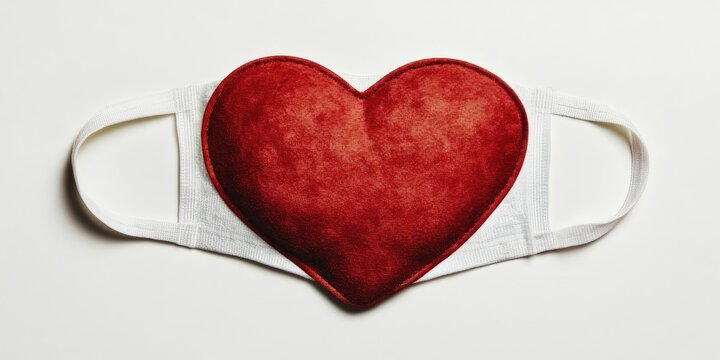 Valentine's Day themed surgical mask featuring a large textured red heart on a white background with ample space for text and mockup area