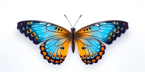 Fototapeta premium Beautiful butterfly isolated on a white background, with blue and orange coloring, 