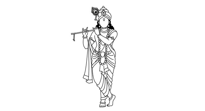 black and white krishna playing flute clip art preview