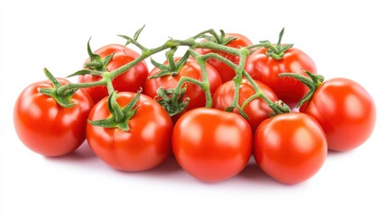 A cluster of ripe, red tomatoes gleaming with freshness, Their glossy skins reflecting the light